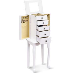 imageGiantex Standing Jewelry Cabinet Armoire with Top Flip Mirror Jewelry Storage Organizer with 2 Side Doors for Necklaces Jewelry Armoire Box Chest for Women Girls WalnutWhite