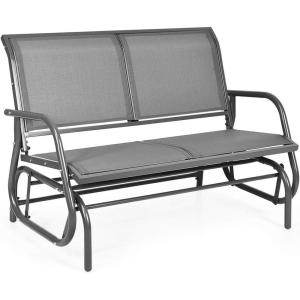 imageGiantex Swing Glider Chair 48 Inch with Spacious Space 2 People Lounge Cozy Patio Bench Outdoor ampamp Indoor for Patio Backyard Poolside Lawn Steel Rocking Garden Loveseat BrownGrey