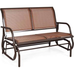 imageGiantex Swing Glider Chair 48 Inch with Spacious Space 2 People Lounge Cozy Patio Bench Outdoor ampamp Indoor for Patio Backyard Poolside Lawn Steel Rocking Garden Loveseat BrownBrown