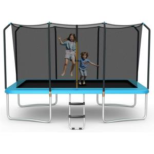 imageGiantex Trampoline 8 FT x 14 FT ASTM Certified Rectangular Trampoline with Enclosure Ladder DoubleSide Galvanized Steel Frame Max Load 440 Lbs Outdoor Recreational Trampolines for Kids AdultsBlue
