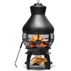 imageGiantex Wood Burning Chiminea Heavy Duty Fireplace Chiminea Wooden Fire Pit with 2Piece Log Grate Premium Rain Cap ampamp Fire Poker 360Fire Retardant Mesh Cover Ideal for Garden Patio Backyard