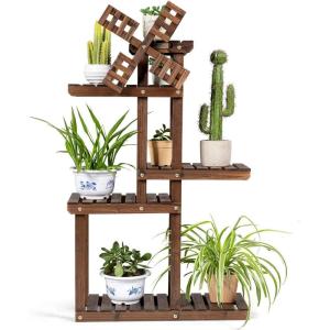 imageGiantex Wood Plant Stand with Windmill 5 Tier Multiple Flower Pot Holder Display Shelf for Home Patio Garden Living Room Outdoor Indoor Plant Display Rack 5 Tiers Accommodate for 69 Flowerpots