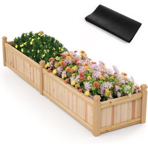imageGiantex Wood Raised Garden Bed 46quotx24quotx16quot Rectangular Planter Box wDrainage Holes for Growing Vegetables Flowers Herbs Fruits Easy Assembly Outdoor Planting Bed for Backyard Garden LawnNatural