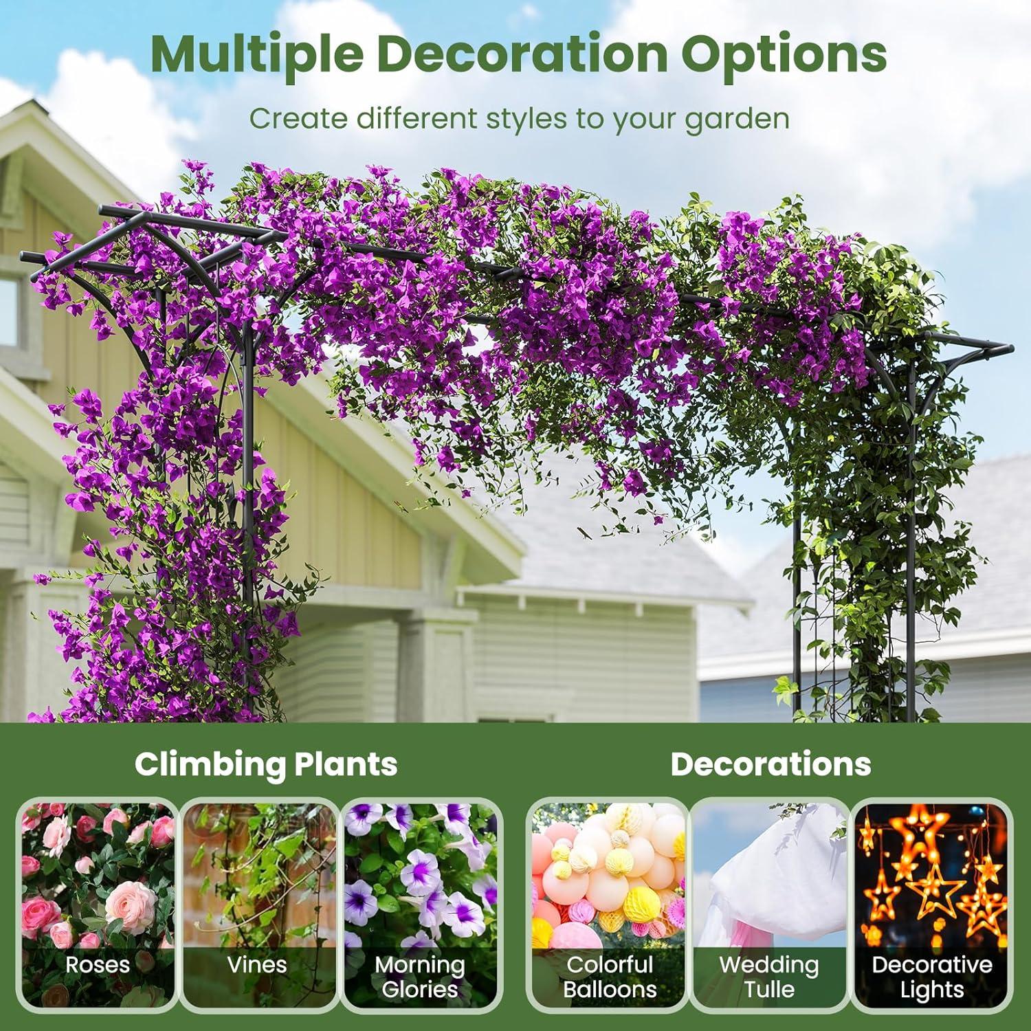 imageGiantex Metal Garden Arch Wedding Arbor for Ceremony Pergola Garden Trellis for Various Climbing Plant Bridal Party Decoration Arbor for Outdoor Lawn Backyard