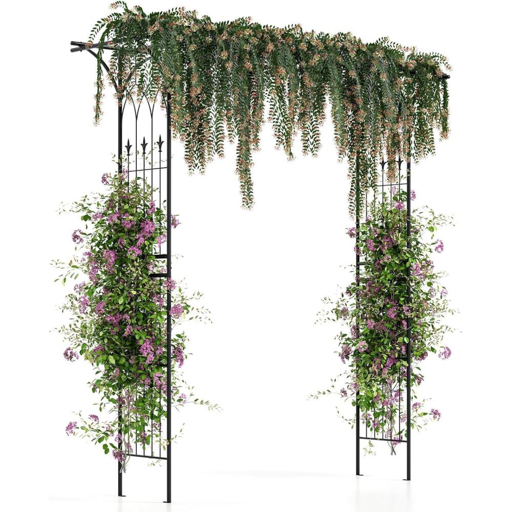 imageGiantex Metal Garden Arch Wedding Arbor for Ceremony Pergola Garden Trellis for Various Climbing Plant Bridal Party Decoration Arbor for Outdoor Lawn Backyard