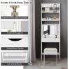 imageCHARMAID 3in1 Vanity Set with Flip Top Mirror 6 Makeup Organizers 2 Storage Shelves 3 Hat Hooks Vanity Table Desk Bookshelf with Cushioned Stool Ladder Makeup Vanity for Small Spaces White