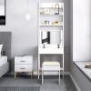 imageCHARMAID 3in1 Vanity Set with Flip Top Mirror 6 Makeup Organizers 2 Storage Shelves 3 Hat Hooks Vanity Table Desk Bookshelf with Cushioned Stool Ladder Makeup Vanity for Small Spaces White