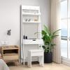 imageCHARMAID 3in1 Vanity Set with Flip Top Mirror 6 Makeup Organizers 2 Storage Shelves 3 Hat Hooks Vanity Table Desk Bookshelf with Cushioned Stool Ladder Makeup Vanity for Small Spaces White