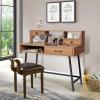 imageCHARMAID 42 Vanity Table with Large Drawer 2 Small Drawers Desktop Shelf Open Storage Space Sturdy Steel Legs Modern Writing Desk with Top Hutch for Bedroom Home Office