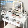 imageCHARMAID Girls Makeup Vanity Desk with Mirror and Lights Vanity Table with 10 LED Bulbs 3 Lighting Modes Modern Bedroom Dressing Table with 4 Storage Drawers ampamp Vanity Stool BlackWhite