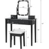 imageCHARMAID Girls Makeup Vanity Desk with Mirror and Lights Vanity Table with 10 LED Bulbs 3 Lighting Modes Modern Bedroom Dressing Table with 4 Storage Drawers ampamp Vanity Stool BlackBlack