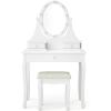 imageCHARMAID Girls Vanity Set with Lighted Mirror and Stool Princess Makeup Table with 10 Rose Lights and 3 Drawers White Dressing Desk with Rotatable Mirror and Cushioned Stool for Girls Kids