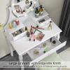 imageCHARMAID Girls Vanity Set with Lighted Mirror and Stool Princess Makeup Table with 10 Rose Lights and 3 Drawers White Dressing Desk with Rotatable Mirror and Cushioned Stool for Girls Kids