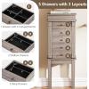 imageCHARMAID Gray Cabinet 5 Drawers Jewelry Armoire with Mirror Swing Doors Necklace Hooks Standing Organizer Large