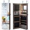 imageCHARMAID Jewelry Armoire Cabinet Wall Door Mounted 3 Colors LED Light Strip 472H Full Length Mirror Brush and Lipstick Storage Lockable Jewelry Organizer Box with 4 Drawers Brown