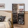 imageCHARMAID Jewelry Armoire Cabinet Wall Door Mounted 3 Colors LED Light Strip 472H Full Length Mirror Brush and Lipstick Storage Lockable Jewelry Organizer Box with 4 Drawers Brown