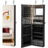 imageCHARMAID Jewelry Armoire Cabinet Wall Door Mounted 3 Colors LED Light Strip 472H Full Length Mirror Brush and Lipstick Storage Lockable Jewelry Organizer Box with 4 Drawers Black