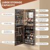 imageCHARMAID Jewelry Armoire Cabinet Wall Door Mounted 3 Colors LED Light Strip 472H Full Length Mirror Brush and Lipstick Storage Lockable Jewelry Organizer Box with 4 Drawers Brown