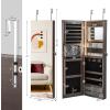 imageCHARMAID Jewelry Armoire Cabinet Wall Door Mounted 3 Colors LED Light Strip 472H Full Length Mirror Brush and Lipstick Storage Lockable Jewelry Organizer Box with 4 Drawers Brown