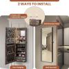 imageCHARMAID Jewelry Armoire Cabinet Wall Door Mounted 3 Colors LED Light Strip 472H Full Length Mirror Brush and Lipstick Storage Lockable Jewelry Organizer Box with 4 Drawers Brown
