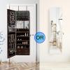 imageCHARMAID LED Strip Jewelry Armoire with 472quot H Full Length Mirror WallDoor Mounted Jewelry Organizer with Builtin Mirror Flipover Cosmetic Tray 4 Drawers Large Storage Jewelry Cabinet BlackCoffee