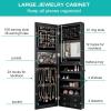 imageCHARMAID LED Strip Jewelry Armoire with 472quot H Full Length Mirror WallDoor Mounted Jewelry Organizer with Builtin Mirror Flipover Cosmetic Tray 4 Drawers Large Storage Jewelry Cabinet BlackBlack