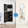 imageCHARMAID LED Strip Jewelry Armoire with 472quot H Full Length Mirror WallDoor Mounted Jewelry Organizer with Builtin Mirror Flipover Cosmetic Tray 4 Drawers Large Storage Jewelry Cabinet BlackBlack
