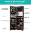 imageCHARMAID LED Strip Jewelry Armoire with 472quot H Full Length Mirror WallDoor Mounted Jewelry Organizer with Builtin Mirror Flipover Cosmetic Tray 4 Drawers Large Storage Jewelry Cabinet BlackCoffee