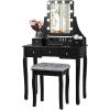 imageCHARMAID LED Vanity Desk with Lighted Mirror 10 Dimming Bulbs 5 Drawers 3 Storage Organizers Makeup Vanity Desk with Stool Bedroom Dressing Table Gift for Girls Women WhiteBlack