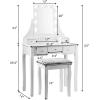 imageCHARMAID LED Vanity Desk with Lighted Mirror 10 Dimming Bulbs 5 Drawers 3 Storage Organizers Makeup Vanity Desk with Stool Bedroom Dressing Table Gift for Girls Women WhiteWhite