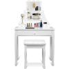 imageCHARMAID LED Vanity Desk with Lighted Mirror 10 Dimming Bulbs 5 Drawers 3 Storage Organizers Makeup Vanity Desk with Stool Bedroom Dressing Table Gift for Girls Women WhiteWhite