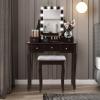 imageCHARMAID LED Vanity Desk with Lighted Mirror 10 Dimming Bulbs 5 Drawers 3 Storage Organizers Makeup Vanity Desk with Stool Bedroom Dressing Table Gift for Girls Women WhiteEspresso