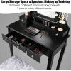 imageCHARMAID LED Vanity Desk with Lighted Mirror 10 Dimming Bulbs 5 Drawers 3 Storage Organizers Makeup Vanity Desk with Stool Bedroom Dressing Table Gift for Girls Women WhiteBlack
