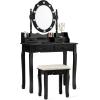 imageCHARMAID LED Vanity Desk with Lighted Mirror 10 Dimming Bulbs 5 Drawers 3 Storage Organizers Makeup Vanity Desk with Stool Bedroom Dressing Table Gift for Girls Women WhiteBlack