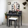 imageCHARMAID LED Vanity Desk with Lighted Mirror 10 Dimming Bulbs 5 Drawers 3 Storage Organizers Makeup Vanity Desk with Stool Bedroom Dressing Table Gift for Girls Women WhiteBlack