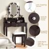 imageCHARMAID LED Vanity Desk with Lighted Mirror 10 Dimming Bulbs 5 Drawers 3 Storage Organizers Makeup Vanity Desk with Stool Bedroom Dressing Table Gift for Girls Women WhiteEspresso