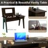 imageCHARMAID Large Vanity Table with Flip Top Mirror 48 Home Office Computer Desk Open Storage Cubby and Drawer Modern Wood Writing Makeup Dressing Table Easy Assembly Espresso