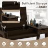imageCHARMAID Large Vanity Table with Flip Top Mirror 48 Home Office Computer Desk Open Storage Cubby and Drawer Modern Wood Writing Makeup Dressing Table Easy Assembly Espresso