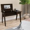 imageCHARMAID Large Vanity Table with Flip Top Mirror 48 Home Office Computer Desk Open Storage Cubby and Drawer Modern Wood Writing Makeup Dressing Table Easy Assembly Espresso