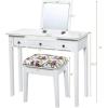 imageCHARMAID Makeup Vanity Desk with Flip Top Mirror 3 Drawers 7 Storage Compartments White Writing Desk Dressing Table Vanity Set with Cushioned Stool for Kids Girls Women Easy AssemblyWhite