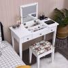 imageCHARMAID Makeup Vanity Desk with Flip Top Mirror 3 Drawers 7 Storage Compartments White Writing Desk Dressing Table Vanity Set with Cushioned Stool for Kids Girls Women Easy AssemblyWhite