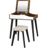 imageCHARMAID Makeup Vanity Desk with Flip Top Mirror 3 Drawers 7 Storage Compartments White Writing Desk Dressing Table Vanity Set with Cushioned Stool for Kids Girls Women Easy AssemblyBrown