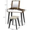 imageCHARMAID Makeup Vanity Desk with Flip Top Mirror 3 Drawers 7 Storage Compartments White Writing Desk Dressing Table Vanity Set with Cushioned Stool for Kids Girls Women Easy AssemblyBrown