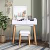 imageCHARMAID Makeup Vanity Desk with Flip Top Mirror 3 Drawers 7 Storage Compartments White Writing Desk Dressing Table Vanity Set with Cushioned Stool for Kids Girls Women Easy AssemblyWhite