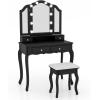 imageCHARMAID Makeup Vanity Desk with Lights and Mirror TriFolding Lighted Mirror with 3 Color Modes Vanity Table Set with 6 Drawers 12 Storage Compartments ampamp Cushioned Stool for Bedroom BlackBlack