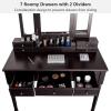 imageCHARMAID Makeup Vanity Desk with Lights and Mirror TriFolding Lighted Mirror with 3 Color Modes Vanity Table Set with 6 Drawers 12 Storage Compartments ampamp Cushioned Stool for Bedroom BlackEspresso