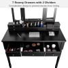 imageCHARMAID Makeup Vanity Desk with Lights and Mirror TriFolding Lighted Mirror with 3 Color Modes Vanity Table Set with 6 Drawers 12 Storage Compartments ampamp Cushioned Stool for Bedroom BlackBlack