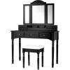 imageCHARMAID Makeup Vanity Desk with Lights and Mirror TriFolding Lighted Mirror with 3 Color Modes Vanity Table Set with 6 Drawers 12 Storage Compartments ampamp Cushioned Stool for Bedroom BlackBlack