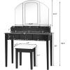 imageCHARMAID Makeup Vanity Desk with Lights and Mirror TriFolding Lighted Mirror with 3 Color Modes Vanity Table Set with 6 Drawers 12 Storage Compartments ampamp Cushioned Stool for Bedroom BlackBlack