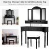 imageCHARMAID Makeup Vanity Desk with Lights and Mirror TriFolding Lighted Mirror with 3 Color Modes Vanity Table Set with 6 Drawers 12 Storage Compartments ampamp Cushioned Stool for Bedroom BlackBlack